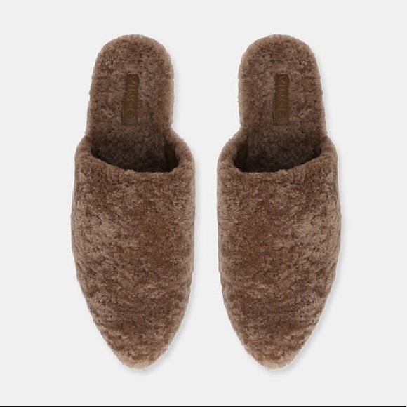 Vince Gaia Shearling Sherpa Mules Block Heel Tan - Picture 3 of 10